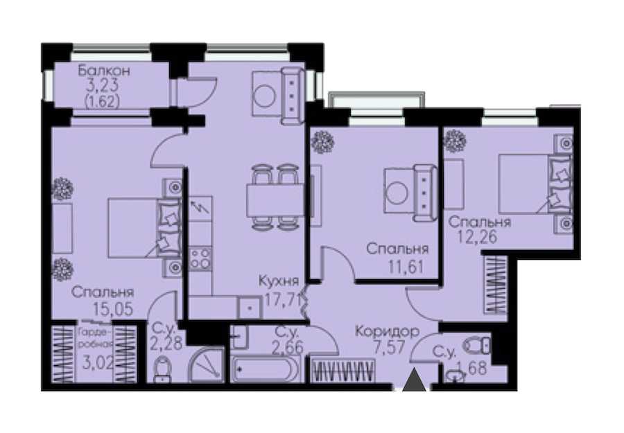 Трехкомнатная квартира в : площадь 75.46 м2 , этаж: 4 – купить в Санкт-Петербурге